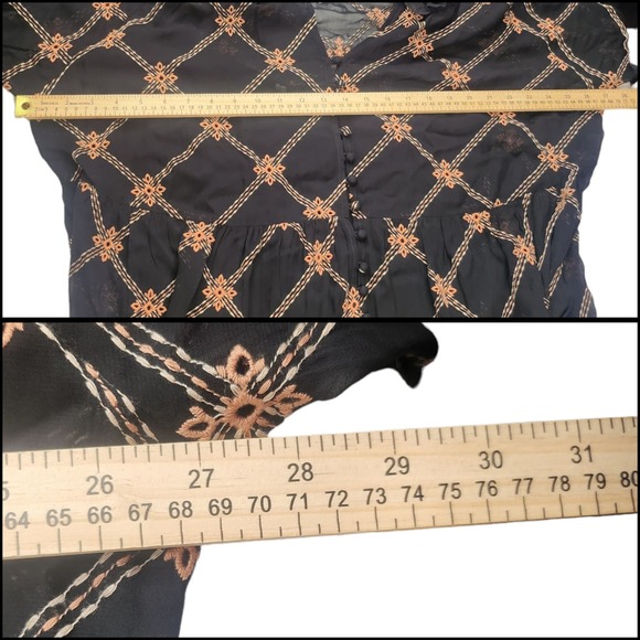 Johnny Was Dress XL Black Orange Sheer Embroidered Mock Neck Ruffle Button NEW - Picture 12 of 12